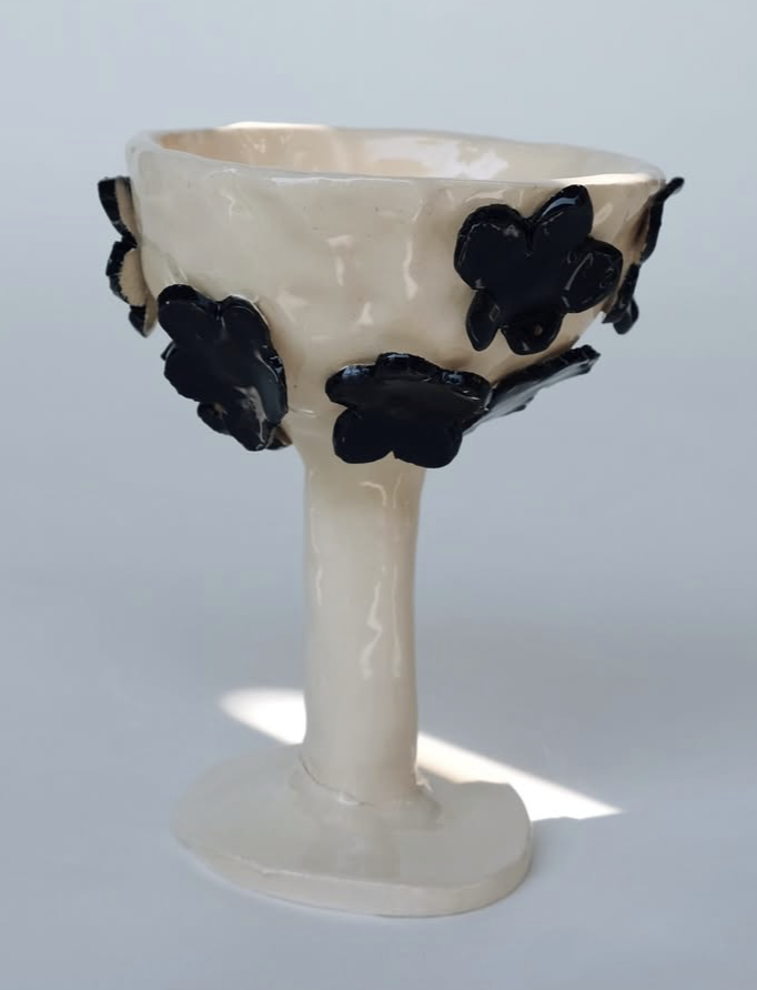 Ceramic goblet with black flowers